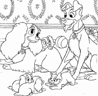 A coloring page of lady and the tramp